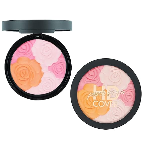 Flower Texture Powder Blush, High Pigment Blush & Bronzer, Smooth & Silky, Skin Tone Enhancing Booster Glow Finish Makeup Pink (Orange Pink)