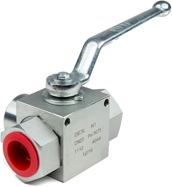 Chief 3-Way High-Pressure Ball Valve 1" NPT Port Size, L-Flow Path, 5145 PSI Carbon Steel Body, Chrome-Plated Ball, Buna-N Seals DE3L-1-NPT Part Number 450256