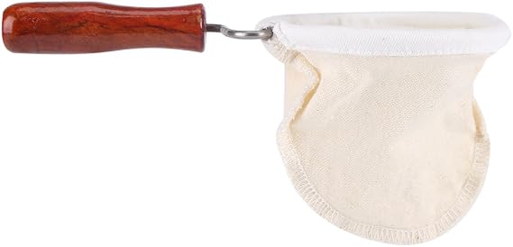Fdit Coffee Filter Handmade Reusable Cafe Flannel Cloth Filter Bag Coffee Sock with Wooden Handle(Small)