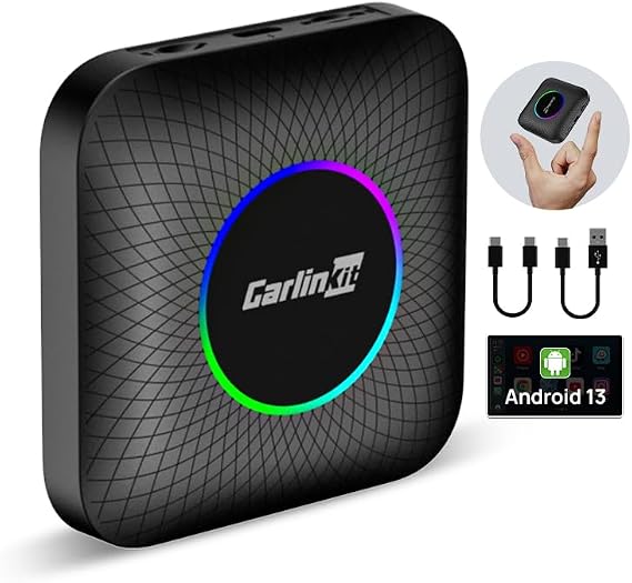 CarlinKit Neue Android 13 AI Box mit LED Ambient Wireless CarPlay und Android Auto Adapter 8GB + 128GB Qualcomm SM 6225 für kabelgebundenes OEM-CarPlay