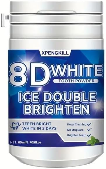 8D White Teeth Whitening Powder, 50g, Deep Cleaning, Mint Flavor, Travel-Friendly