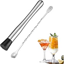 2Pcs Muddler for Cocktails,10 Inch Muddler and 8 Inch Bar Spoon,Stainless Cocktail Accessories for Drink - Create Delicious Mojitos and Other Fruit Based Drinks