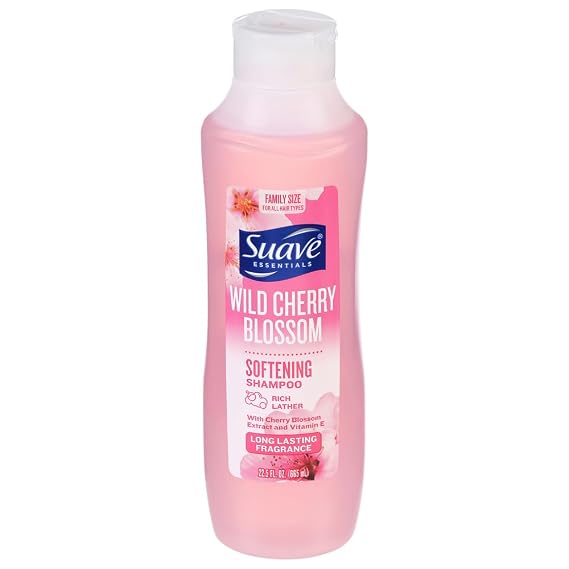 Suave, Essentials Wild Cherry Blossom Softening Shampoo with Cherry Blossom Extract and Vitamin E, 22.5 Fl Oz