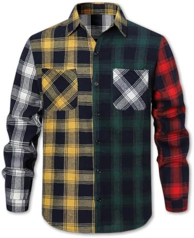 Cromoncent Mens Casual Flannel Shirt Plaid Long Sleeve Button Down Western Shirt