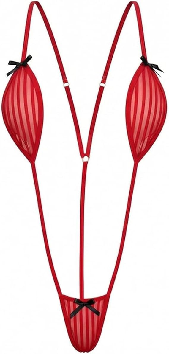 Extreme Micro Mini Bikinis for Women Swimwear, Sexy One Piece Striped Lingerie G-String Monokini Swimsuit