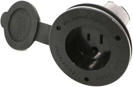 Battery Tender Marine AC - Black Plug Power Port Receptacle - AC Power Flanged Port Inlet Plug - High Grade AC Electrical Connection Adapter with Cap Cover for Boats - 024-0004-BK