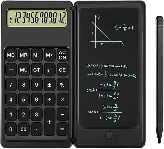 Desk Calculator, Desktop Small Calculators with Writing Notepad, Basic 4-Function Math Large Button Calculator, School Supplies, Middle/High School Students (Black)