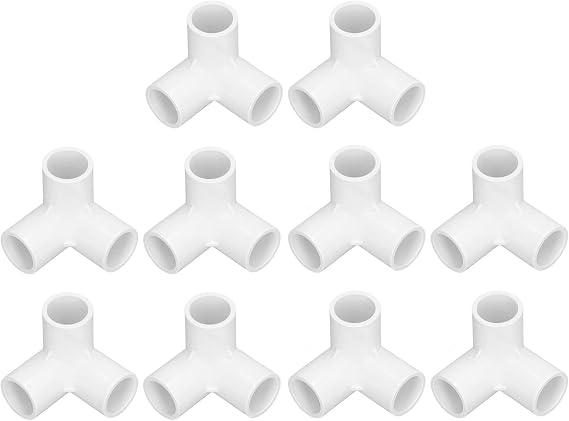 10PCS PVC 3 Way Pipe Fittings Tee Connector, 20mm Inner Diameter 3 Way Elbow Connector for Building Structures (White)