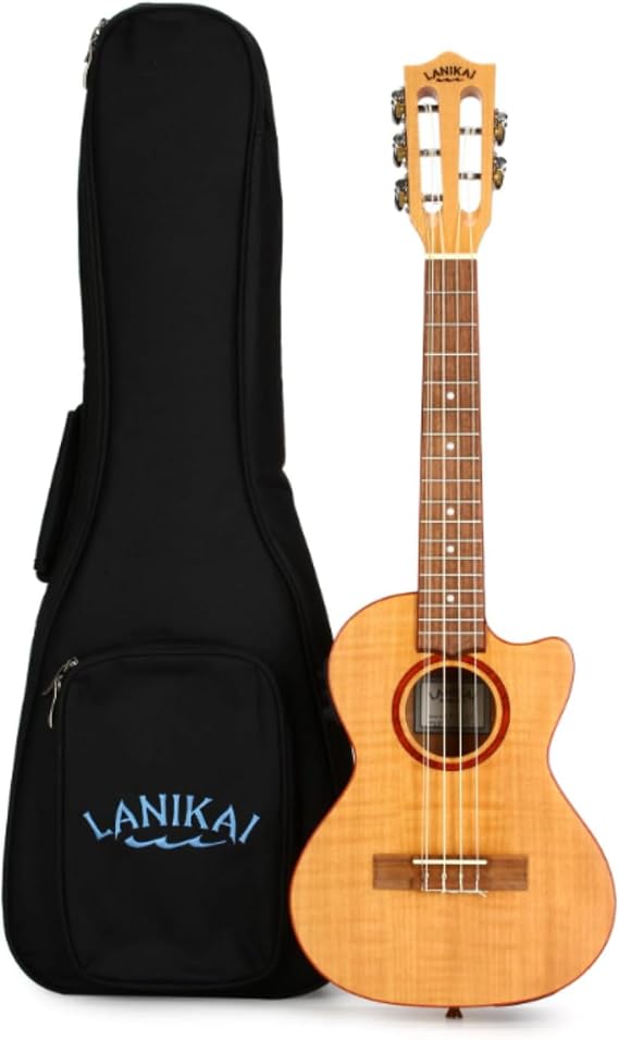 Lanikai FM-5CET 5 String Ukulele, Flame Maple Tenor Cutaway and Electronics, with Fishman Kula Preamp and Tuner