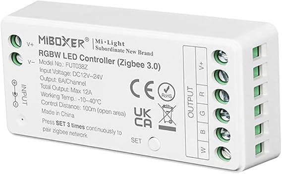 LGIDTECH FUT038Z Miboxer RGBW LED Strip Light Zigbee 3.0 Wireless Controller DC12-24V Max12A,Must Work with Zigbee Gateway(Sold Separately),Compatible with Alexa,Google Home,Philips Hue,IKEA Tradfri
