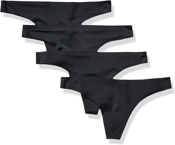 Amazon Essentials Women's Seamless No Show Thong Panties, Breathable Underwear, Bonded Stretch, Pack of 4