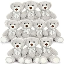 MaoGoLan Bulk Teddy Bear Baby Shower, 10 Packs Small Gray Teddy Bear Stuffed Animals in Bulk,13.5" Small Stuffed Bears Plush for Wedding,Birthday,Christmas, Party Decorations