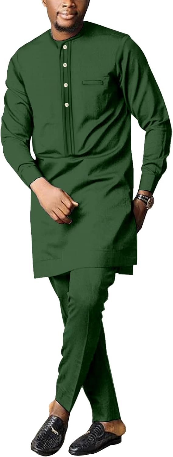 SEA&ALP Men Formal African 2-Piece Dashiki Suit, Long Sleeve Attire