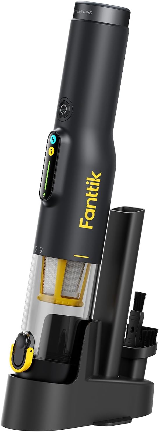 Fanttik Slim V10 Lite Handheld Vacuum, All-in-One Base, 0.98lb Lightweight | Smart LED Display, Brushless Motor, Cordless Portable Mini Vacuum Cleaner for Home Crevices, Couches, Office