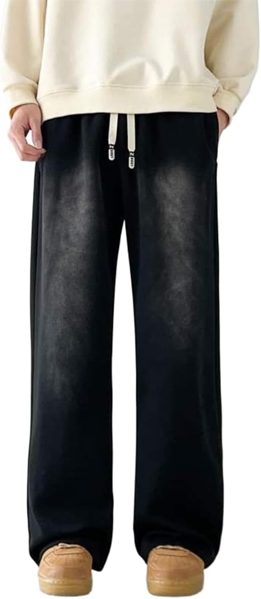 Men's Baggy Jeans with Elastic Waist High Waisted Casual Drawstring Pull On Straight Leg Stretch Denim Pants Streetwear S-4XL