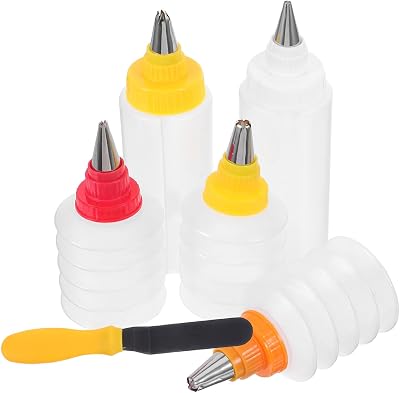 JECOMPRIS 6-Piece Cookie Decoration Squeeze Bottle Set Food-Grade Plastic Icing Dispenser for Cake and Cookie Decorating DIY Baking Tool for Home Bakers