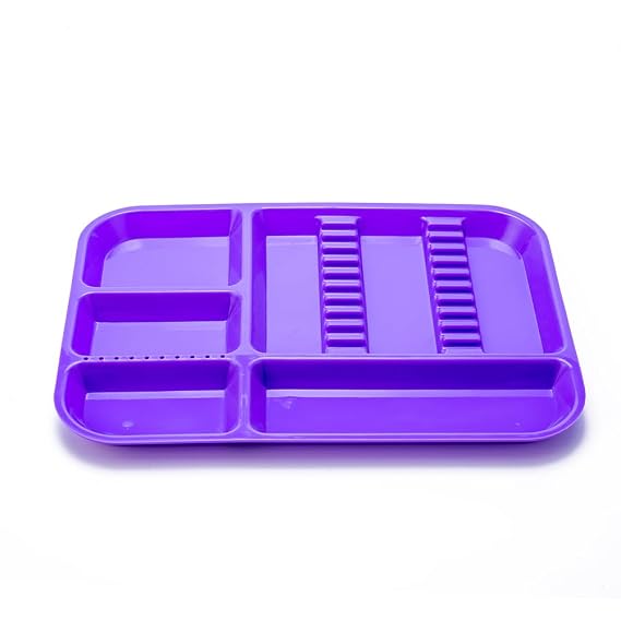 Dental Medical Divided Instrument Plastic Tray Autoclavable Separate Set Up Trays Size B (13 x 9.4") (Purple)