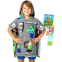 Minecraft Hooded Towel Set for Kids, Girls, Boys - Minecraft Bath Towel Poncho Bundle with Tattoos, More | Boys Bathroom Set