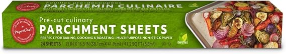 PaperChef Culinary Parchment Non-Stick Pre-cut Sheets 15x16.5", 24-ct