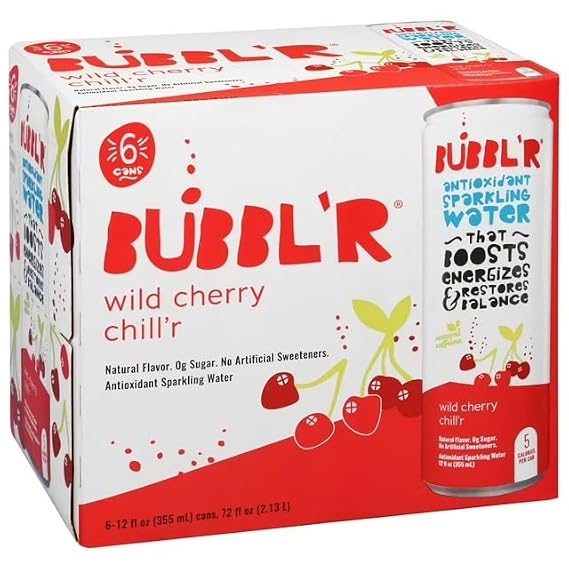 BUBBLR_Blood Antioxidant Sparkling Water, 12 Fluid Ounces, 6 Count (12 fl oz, Wild Cherry Chill'r)