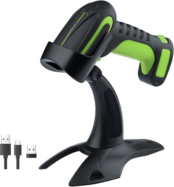 Tera Barcode Scanner Wireless with Stand: Industrial Drop-resistant Green