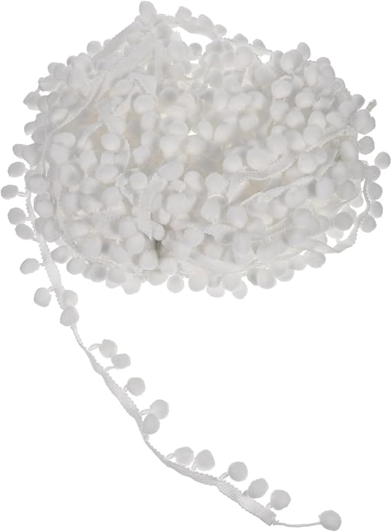 Pom Pom Trim for Garment and Headdress, White Acrylic Fiber