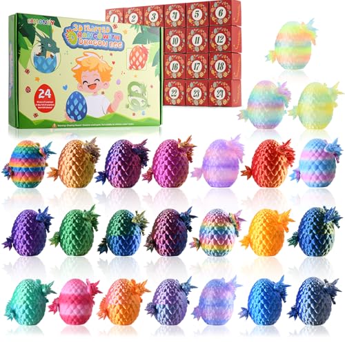 EIMONEY Advent Calendar 2026,24PCS 3D Printed Dragon Eggs with Dragon Inside,Movable Dragon Realistic Slithering Design,3D Printed Dragon Toy, for Adults and Kids24PCS-Multicolor