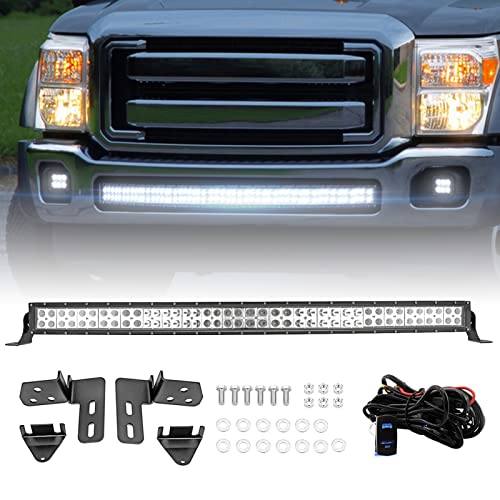 Dasen 42 240W Curved LED Work Light Bar & Front Bumper Lower Grille Mount Brackets wRocker Switch Wiring Kit Compatible with Ford F250 2011-2016