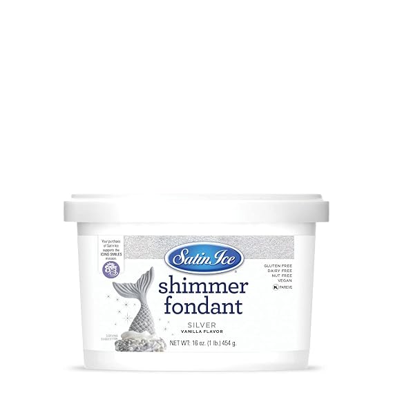 Satin Ice Silver Shimmer Fondant With Edible Glitter (1 Pound, Vanilla) For Cake Decorating