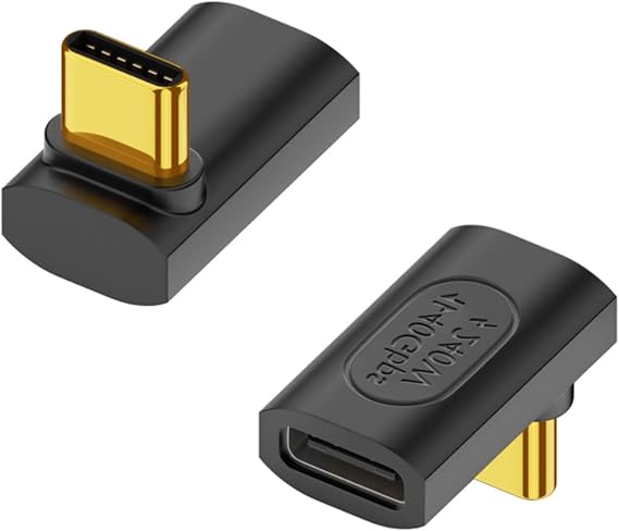 Duttek USB C 90 Degree Adapter 240W, 40Gbps USB C Male to Female Adapter, USB C Angle Adapter Compatible with Thunderbolt 4 for Steam Deck, MacBook, Switch, iPhone 15 2 Pack