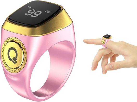 Smart Ring Counter, Smart Tasbih Zikr Ring, Muslim Islamic Prayer Smart Rings, Tasbih Counter Smart Ring, Tasbeeh Smart Counter, Digital Electronic Smart Tally Counter for Prayer (Pink,18MM)