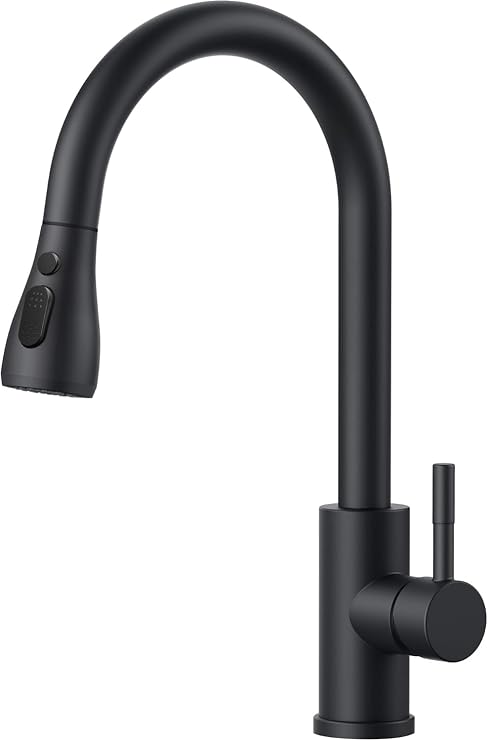 Rewing Kitchen Tap, Kitchen Mixer Taps with Pull Out Sprayer, Kitchen Sink Taps High Arc Swivel 360 with 2 Spray Mode Cold and hot Fittings (Matte Black)