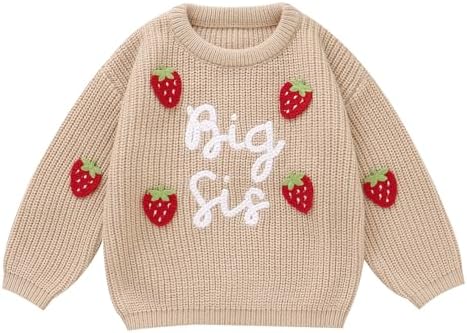 Winmany Big Sister Sweater for Girls Toddler Strawberry Pullover Chunky Fall Winter Knit Tops for 12 Months to 5 Years