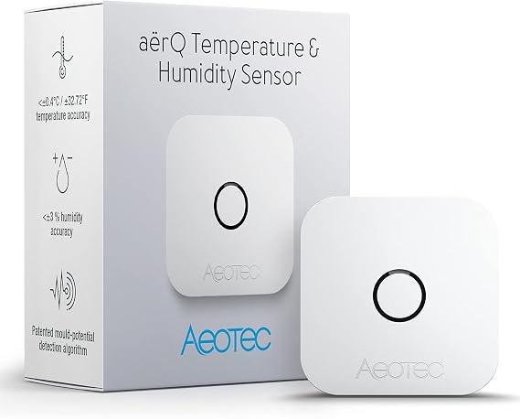 Aeotec aerQ Temperature, Humidity, Dew Point Sensor - Wireless, Battery Powered, Z-Wave Hub Required (White)