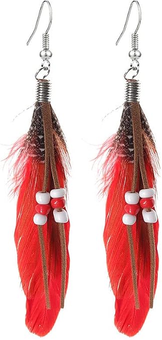 KaFu Nature Feather Earring Lightweight Vintage Long Boho Drop Dangle Earrings Cute Handmade Statement Tassel Earrings Jewelry For Women Girls