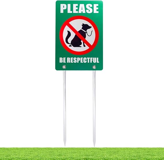 Kichwit No Dog Poop Yard Sign, Please Be Respectful Sign Double Sided, All Metal Construction, 7.9" x 11.8", 14" Long Metal Stakes Included, Green