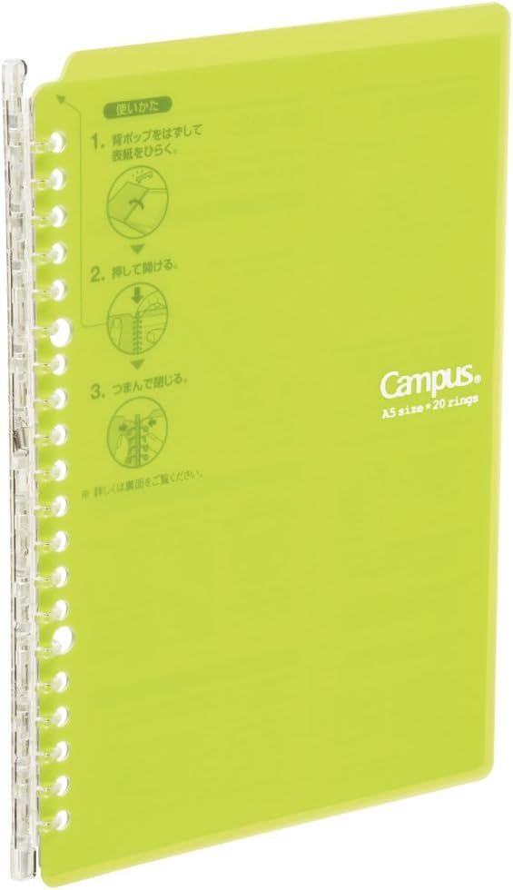 Kokuyo Campus Smart Ring Binder, B5 Yellow Green Refillable Binder Notebook 26 Holes with 10 Extra Loose-Leaf Paper, Up to 25 Filler Papers for Work & Study (RU-SP700YG)