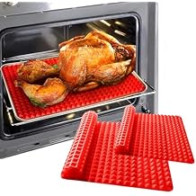 Silicone Baking Mat Sheets for Oven Mats Cooking Pan 16"x11" 6.7"x6.7" 2 Pack Non-Stickfor Oven Grilling BBQ (2 Pack Red 16"x11"+6.7"x6.7")
