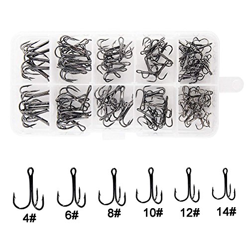 Fishing Treble Hooks Kit High Carbon Steel Treble Fishing Hooks Ring Set Strong Sharp Round Bend for Trout Bass Catfish Lures Baits Freshwater Saltwater