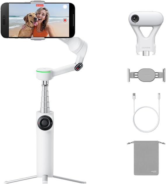 Insta360 Flow 2 Pro AI Tracker Paketi Beyaz - Apple DockKit ile Sektörde İlk AI Telefon Gimbal, Öncü 360º Pan İzleme, Serbest Eğim, Dahili Tripod/Selfie Çubuğu, Taşınabilir Vlog/Seyahat Sabitleyici