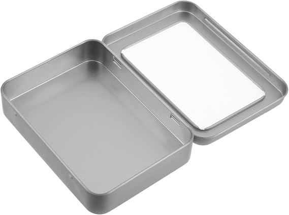 Rectangular Tin Box with Lid, Small Portable Metal Storage Box