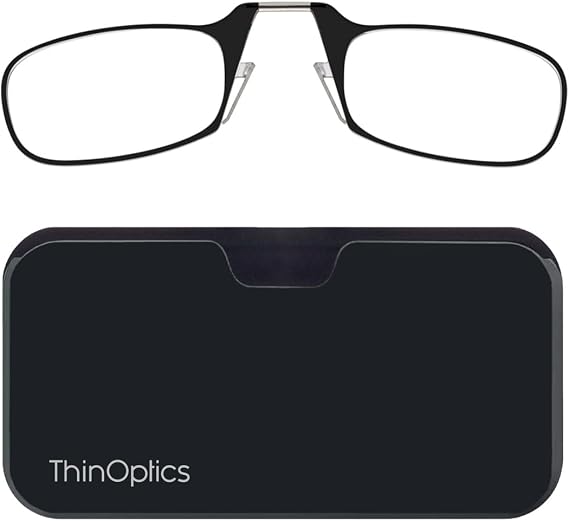 ThinOptics Folding Reading Glasses, 1.0 to 2.5, Black Frame, Compact Shell
