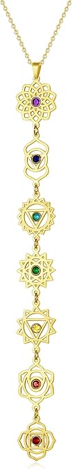 Spiritual Chakra Necklace for Women Trendy - Gold Long Necklaces Yoga Dainty Trendy Y Prom Birthday