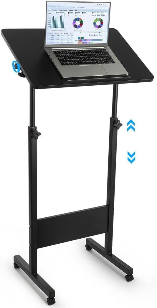 Portable Podium Stand, Rolling Standing Desk with Wheels Lectern