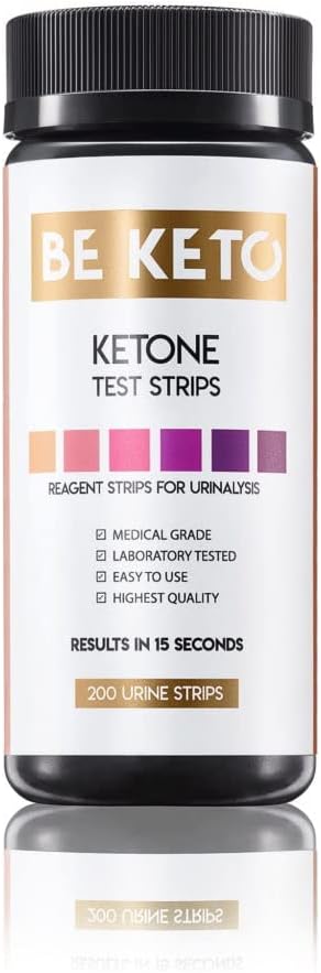 BeKeto Ketone Test Strips 200 Strips Urine Tester Keto Diet Weight Loss Analysis Suitable for Ketogenic Paleo Low Carbohydrate Diabetic and Atkins - Test Strips