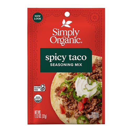 Simply Organic Spicy Taco Seasoning Mix, Gluten Free, Certified Organic, Kosher, Vegan, Vegetarian - Pure Flavor for Tacos, Stir-Fries, Mexican Dishes, and More | 1.13 Ounce Pack of 1