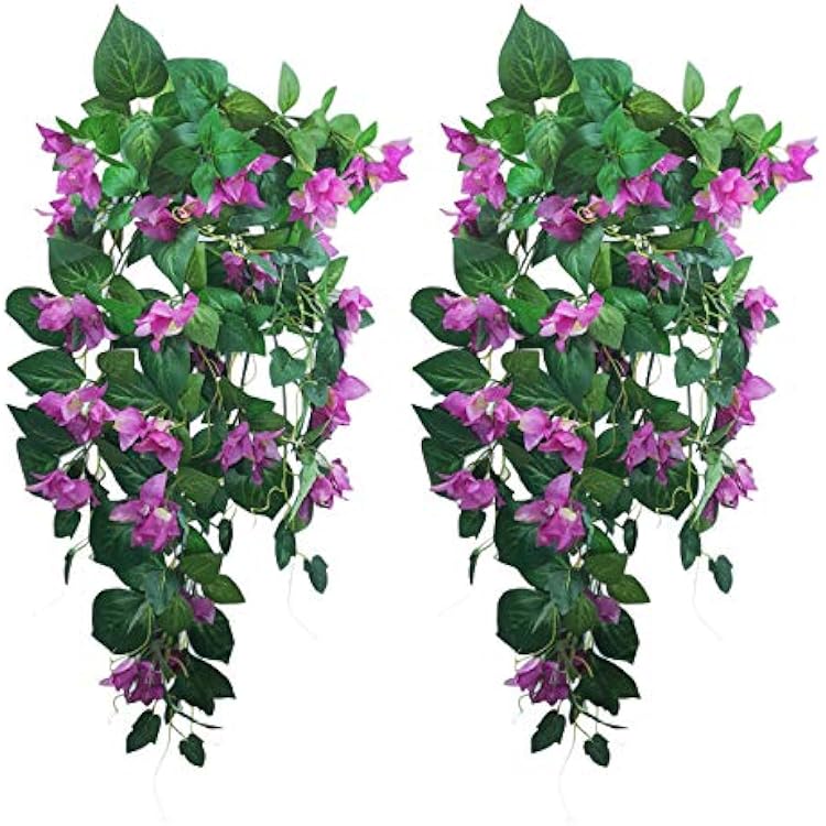 Silk Bougainvillea Vine Plant Artificial Flowers Cascade 34 x2pcs Purple