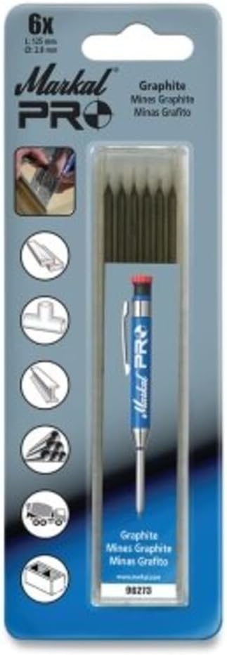 Markal - 96273 -Break Resistant Refills for Markal Pro Holder #96270, 2.8mm Diameter x 125mm Long, Graphite Color - 6 Pack