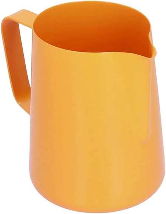 Milk Frothing Pitcher Stainless Steel Milk Coffee Jar Frothing Pitcher Milk Coffee Frothing Jug for Coffee Cappuccino(Orange,400ml)