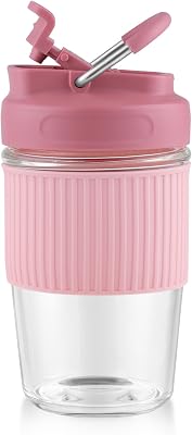 Sivaphe Reusable Glass Ice Hot Coffee Cup 16 oz, Portable Travel Mug with Spill-Proof Lid and Thermal Sleeve for Home Office Pink